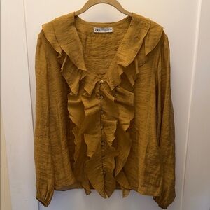 Zara Golden Ruffle Blouse